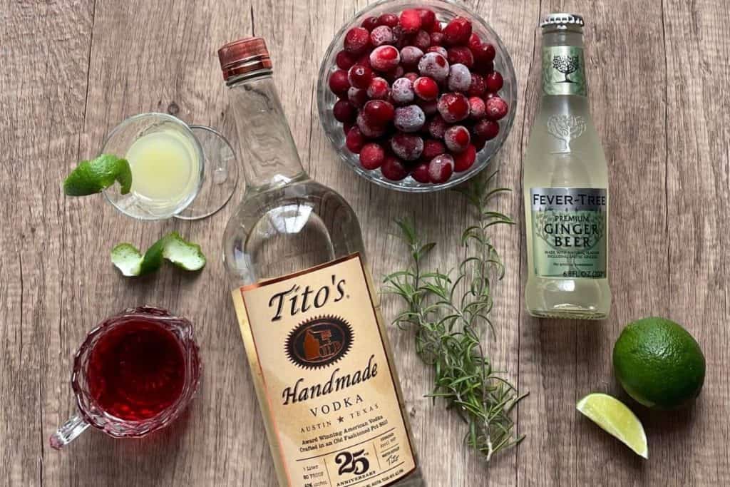 ingredients for cranberry Moscow Mule