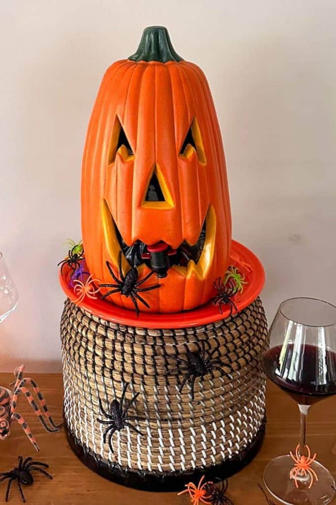 box of wine in a pumpkin